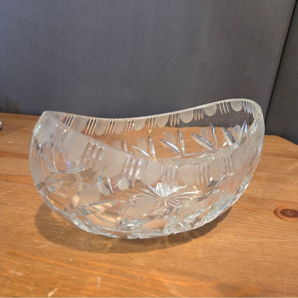 Irena Lead Crystal Glass Bowl, Floral Cut Design, Poland